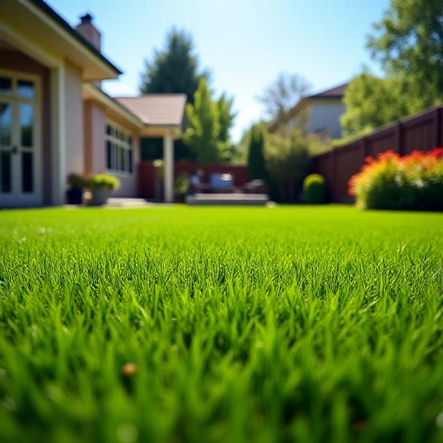 Residential backyard with freshly cut St Augustine grass