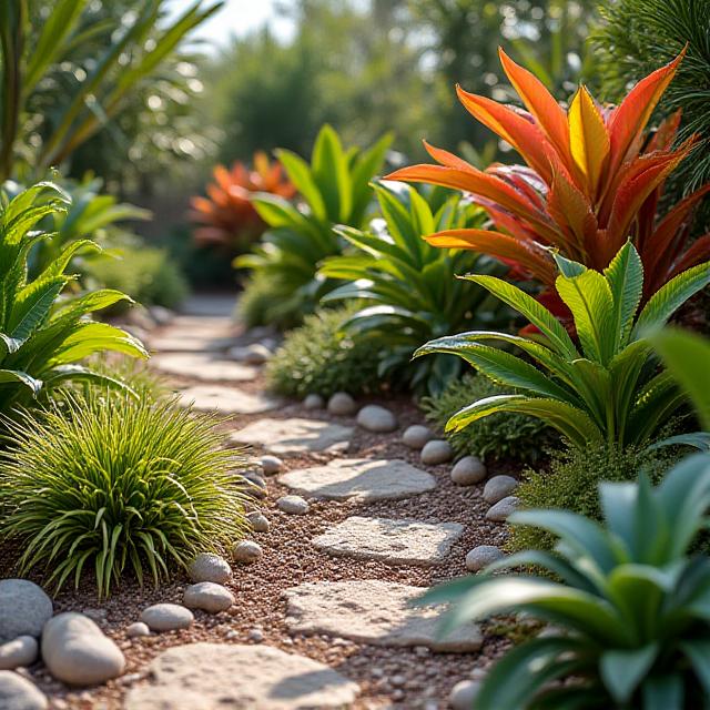New installation of tropical plants and rocks